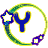 Animated sequence of circular icons with green-yellow borders, blue Y-shaped symbols rotating through four positions while star and diamond accents change color.