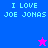 Pixelated text "I LOVE JOE JONAS" appears in cyan on blue and magenta backgrounds with a pink star above the bottom-left section.