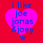 A red background with four identical pink heart shapes, each containing blue text reading "i like joe jonas & joey" and a small "w" below the heart.