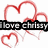 Red heart outlines with a black text banner reading 'I love chrisy' on white background, some hearts partially obscured by gray rectangle.