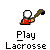 Animated contact sheet of a pixel art lacrosse player icon with multiple frames showing motion cycles and color variations on gray background.