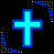 light blue crosses with dark blue outlines on a black background, each surrounded by small square patterns in varying shades of blue