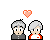 Two pixelated figures with gray hair stand side-by-side under a heart symbol, one in dark gray clothing, the other in white with red accents.