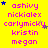 Yellow background with pink text listing names and small stars in blue, purple, and yellow; one gray rectangle appears on the right edge.
