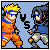 Pixel art buddy icon showing two anime characters in fighting stances separated by "VS" text on a light blue background.