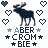 Animated contact sheet of a 4x3 grid showing pixelated moose icons with changing heart symbols and text, each frame displaying "ABER CROM BIE" in blue and black lettering against a white background.
