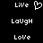 Pixelated white text and symbols on black background, with one frame showing a heart symbol replacing the 'i' in 'Live'.