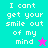 Four pixelated display the phrase "I cant get your smile out of my mind" with a star icon, each in distinct solid color backgrounds
