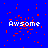 Blue background with red pixel noise and white text reading "Awsome" in multiple positions.