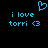 Blue pixelated text and symbols on black background with heart symbol above two identical lines of text.
