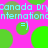 Pixelated animation with pink background, green circles, and cyan text repeating 'Canada Dry international' with '=)' emoticons.