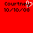 Red background with black text reading "Courtney" and "10/10/08"; a white pixelated heart icon overlays the letter 'y' in "Courtney".
