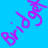 A 48x48 pixel animated buddy icon with a bright blue background featuring pink and purple pixelated text, hearts, and X symbols in two sampled frames showing slight animation changes.
