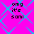 Bright pink background with blue diamond-shaped pattern and repeated black text "omg it's sami" in four quadrants