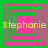 Four identical square arranged in a , each containing nested pink and green squares with yellow text reading "stephanie" across the middle