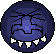 Three circular pixel-art icons with angry expressions, each featuring a cracked face and sharp teeth against distinct background colors.