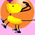 A pixelated cartoon character with a yellow body and black limbs stands in front of an orange circular background on the left, while green text reading "Original Icons .com" appears on a dark green background on the right.