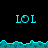Pixelated cyan text 'LOL' repeated across a black background with cyan wave-like borders at top and bottom.