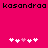 Pixelated text 'kasandra' repeated twice at top on bright pink background, with two of white and light pink heart symbols below