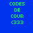 A static digital image displays three identical vertical of green text on a blue background, each containing the words 'CODES', 'DE', 'COUR', and '<333' with one highlighted by a pink rectangular background