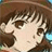 A 48x48 pixel buddy icon featuring a split composition with an anime-style character on the left and text elements on the right against a black background.