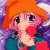 Pixelated anime-style icon featuring a girl with orange hair and blue eyes on the left, next to green text reading "Original Icons .com" on a dark background.
