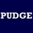 Dark blue background with white text "PUDGE PUDGE" at top and single "PUDGE" below, split by a light gray rectangle on the right.