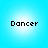 Four identical pixelated 'Dancer' text icons arranged in a on a light blue gradient background