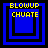 Four blue square with black borders display yellow text 'BLOWUP CHUATE' and nested squares, each showing a different frame of an animation