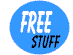 Two blue oval icons with 'FREE STUFF' text; left icon has white 'FREE' and black 'STUFF', right icon has black 'FREE' and white 'STUFF' with pixelated edges.