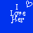 Blue background with white pixelated text "I Love Her" and a heart symbol above the text, displayed in two side-by-side views with slight variations in text rendering.