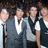 Group of five people in formal attire with text overlays naming individuals and expressing affection.
