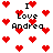 Pixelated red hearts and black text reading "I Love Andrea" on a white background, with heart positions shifting across frames.