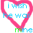 Pink heart outline with blue text "i wish he was" and green/blue "mine" below, on white background.