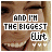 A static image of a person's face with text overlay reading 'AND I'M THE BIGGEST Clit' and three small pink dots below the text.