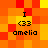 Pixelated orange and yellow background with four identical text blocks displaying 'I <33 amelia' in black font
