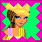 A 4-frame animated contact sheet showing a pixel-art character in various sports-themed poses and text, with green and pink diamond-patterned background.