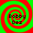 Four identical spiral patterns with alternating red and green rings, each containing the text "Bobby Dez" in black pixelated font.