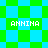 Pixelated green and cyan checkered background with four instances of the text 'ANHINA' in white block letters.