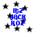Blue text 'Itz J8CK KOZ' over black stars on white background, with visible pixelation and slight variations in star positions across frames.