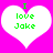 Two white heart shapes on a bright pink background with green text reading "I love Jake" inside each heart.