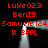 Red text labels and a central gray frame on black background with visible pixelation.