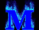 Blue capital M with blue flame effects on black background, displayed in a of five