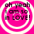Four identical circular icons with pink backgrounds and white concentric rings display black text reading "oh yeah i am so in LOVE!".