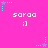 Pixelated pink background with repeated white text 'saraa' and ':]' below each instance, surrounded by cyan and purple star-shaped pixel clusters.