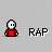 Pixel art character in red shirt with white face, performing actions next to 'RAP' text on gray background.