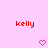 Pixelated pink background with red 'kelly' text and pink heart icons arranged in a pattern