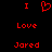 Red pixelated text and heart symbol on black background, with 'I' above a heart, 'Love' below it, and 'Jared' at the bottom.
