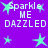 Purple background with repeated text and star shapes in cyan, featuring pixelated lettering and animated sparkle effects on stars.