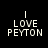 Black background with white pixelated text reading "I LOVE PEYTON" in two lines, with a vertical line above "I" on both sides.
